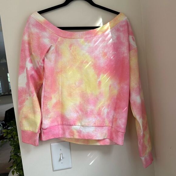 Superdown Ashtyn Off Shoulder Sweatshirt in Pink and yellow Tie Dye - Picture 6 of 10